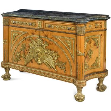 Commode, French Style Louis XVI Style, Gilt Metal Mounted, Marble-Top Cabinet!