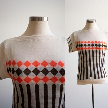 Deadstock 1960s Striped Argyle Knit Sweater 