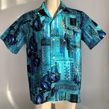 1950's Hawaiian Shirt - PENNEY'S LABEL - Rayon Hand Screen Printed - Loop Collar  - Made in Japan - Men's Size Medium - DEADSTOCK 