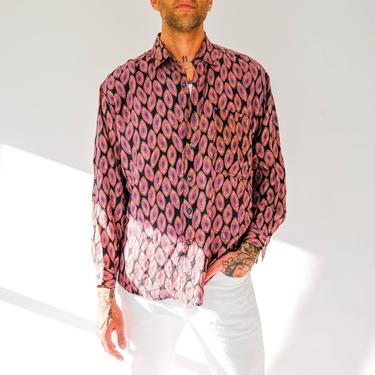 Vintage 80s 90s PETER ET JON Black Paisley Print Silk Button Up Shirt Unworn w/ Tags | 100% Silk | 1980s 1990s Designer Baggy Silk Shirt 