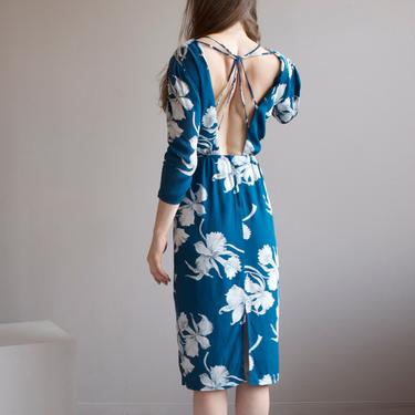 Floral Petrol blue backless dress / size XS 