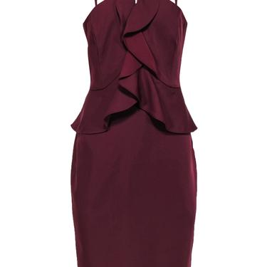 BCBG Max Azria - Burgundy Sleeveless Ruffled Halter-Style Sheath Dress Sz 10