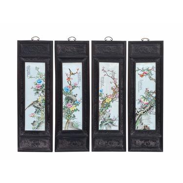 Chinese Color Porcelain Flower Birds Wood Wall Panels 4 Pieces Set cs7007E 