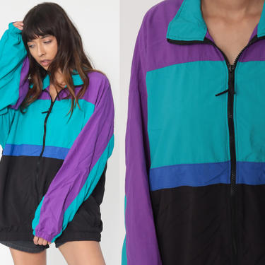 90s Windbreaker Jacket Turquoise Color Block Jacket Purple Blue Streetwear Shop Exile Tucson AZ