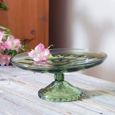 Vintage green glass cake stand / green glass pedestal cake plate / pressed glass plate / vintage dessert stand / dessert plate 