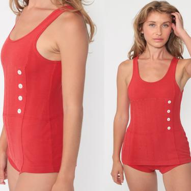 Vintage 1920s Swimsuit Red WOOL Bathing Suit JC Penney Skirted One Piece Bathing Suit Swim Suit Antique 20s Extra Small xs 