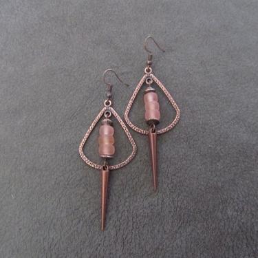 Copper hoop earrings, frosted sea glass earrings, bold statement earrings, artisan boho earrings, bohemian gypsy earrings, hammered metal 