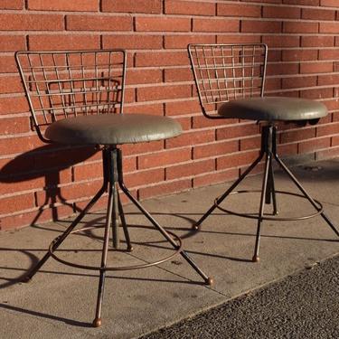Vintage Mid Century Modern Atomic Adjustable Bar Stools by Thinline