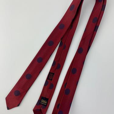 1960'S POKA DOT TIE - Super Narrow - Maroon with Navy Dots - The Tie Rack Label - Acetate &amp; Rayon Blend - Totally Mod 