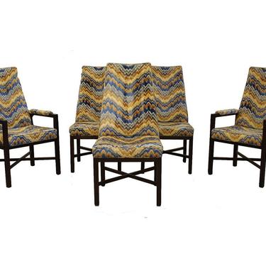 Mid Century Modern Dunbar Set of 5 Dining Chairs w/ Jack Lenor Larsen Fabric 