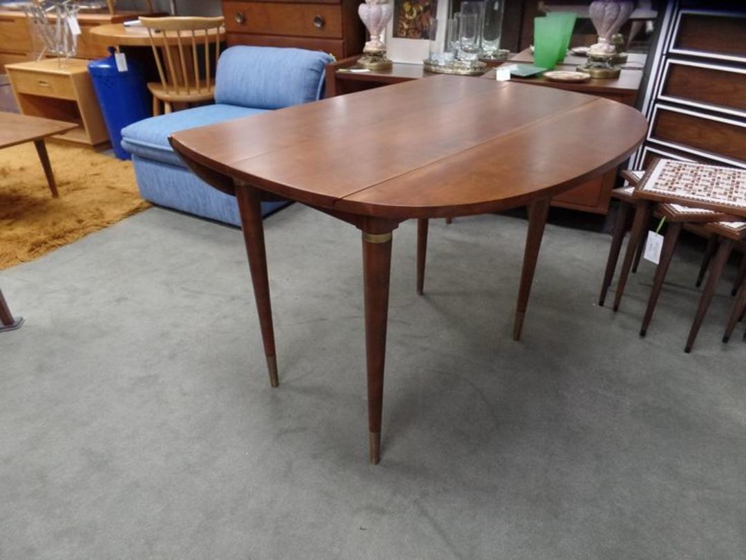 MidCentury Modern small scale walnut drop leaf dining table Peg Leg