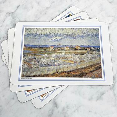 Vintage Placemats Retro 1980s Van Gogh + Landscape + Scenic Paintings + Set of 4 + Cork Backing + Table Mats + Home and Table Decor 