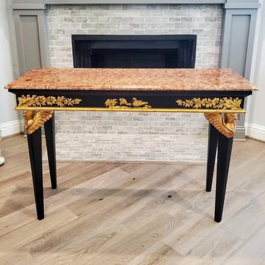 Vintage Italian Neoclassical Rococo Carved Bird Marble Top Console Table 