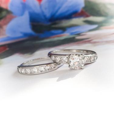 Vintage Orange Blossom 1.15ct.tw. Diamond Bridal Engagement Wedding Ring Set Platinum 