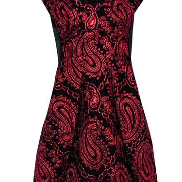 Marc Jacobs - Black &amp; Red Metallic Paisley Fit &amp; Flare Dress Sz 4