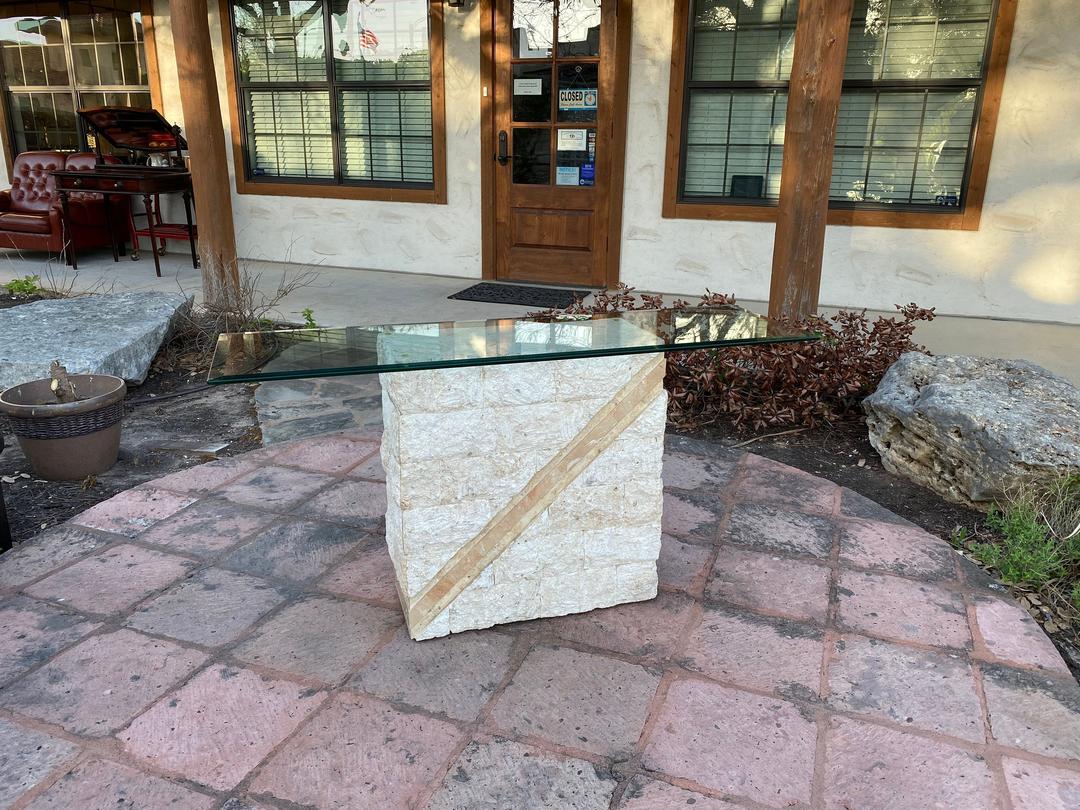 Vintage Tessellated Stone Console or Hall Table with Diagonal Peach