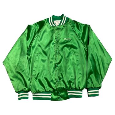 MEDIUM “Danny” Green Satin Varsity Jacket 090821 LM