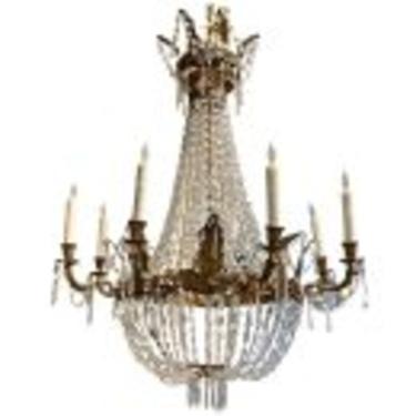 19th Century Empire Style Italian Crystal and Gilt Tole Chandelier