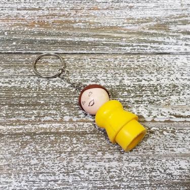 Vintage Fisher Price Little People Keychain, Brunette Brown Ponytail Mom Woman Lady, Plastic Body & Head Lady Ring Charm, 1980s Retro Toys 