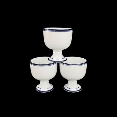 Vintage Modern Dansk Bistro Goblets Footed Cups Chalice White &amp; Cobalt Blue 4 5/8&amp;quot; Tall Classic Pattern Neils Refsgaard Design NR 1970s-80s 