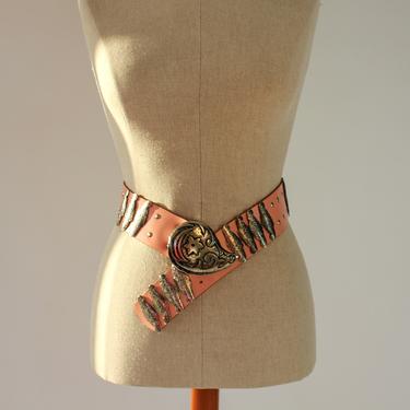 OOAK Vintage 80\'s Artisinal Hip Belt WOWEN LEATHER Cords BELT / Vintage 80s/ Belt Pendant  main image 2