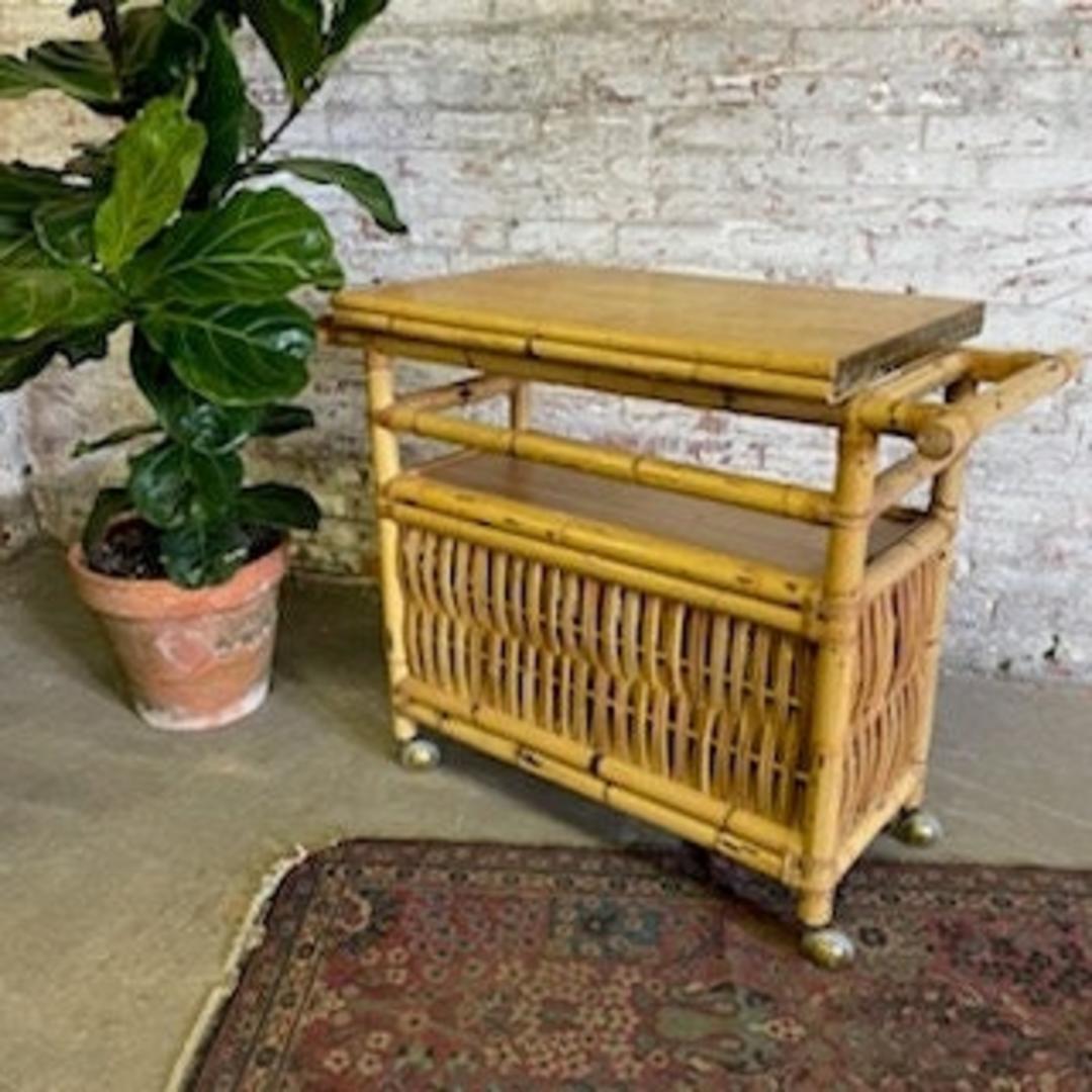 Vintage Rattan Rolling Bar Cart Server Media Console Wicker Mod and Ozzie Annapolis, MD
