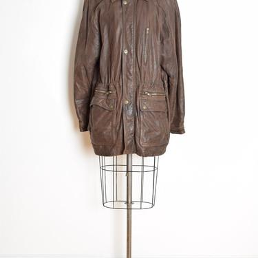 vintage 80s coat brown leather drawstring jacket XL Wilsons Adventurebound 