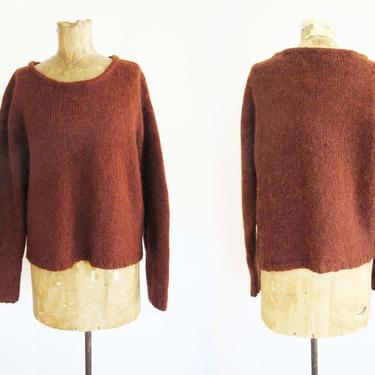 Vintage 90s Brown Mohair Blend Sweater S M - Boxy Mohair Knit Pullover Sweater - Minimalist Fashion - Thin Knit Jumper 