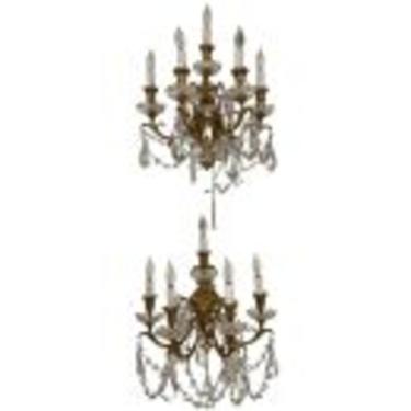 Antique Pair of French Bronze and Baccarat Crystal Sconces