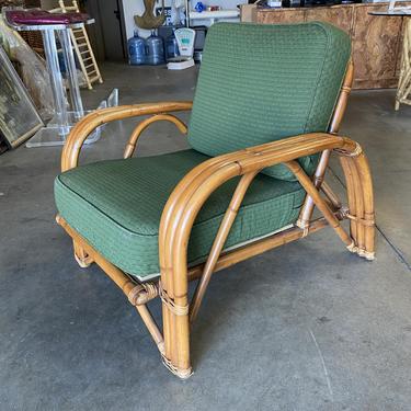 Restored Paul Lazslo Rattan Three-Strand &amp;quot;Staple&amp;quot; Arm Lounge Chair 