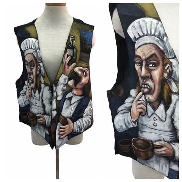 Vintage VTG Handpainted Novelty Chef Avant Garde Surrealist Black Vest 