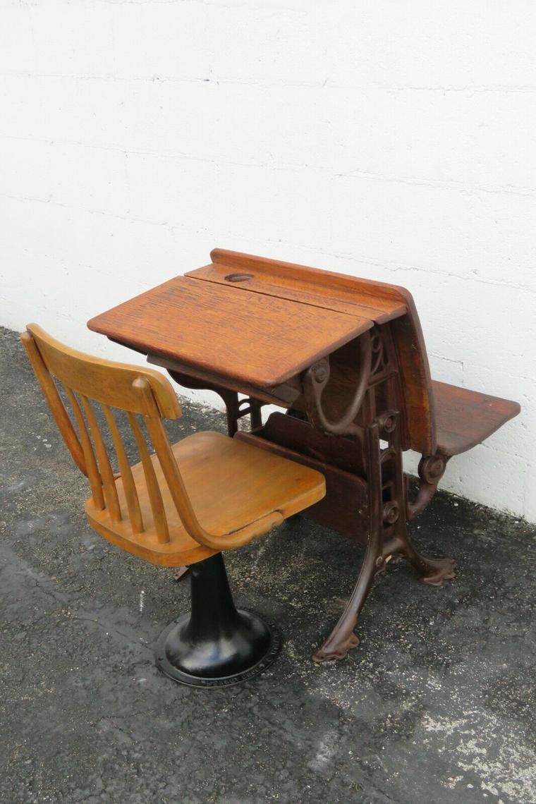 Early 1900s Child School Folding Desk Table and Chair Kenney ...