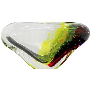 Mid Century Modern Signed L. Onesto Murano Glass Art Bowl Table Sculpture Italy 