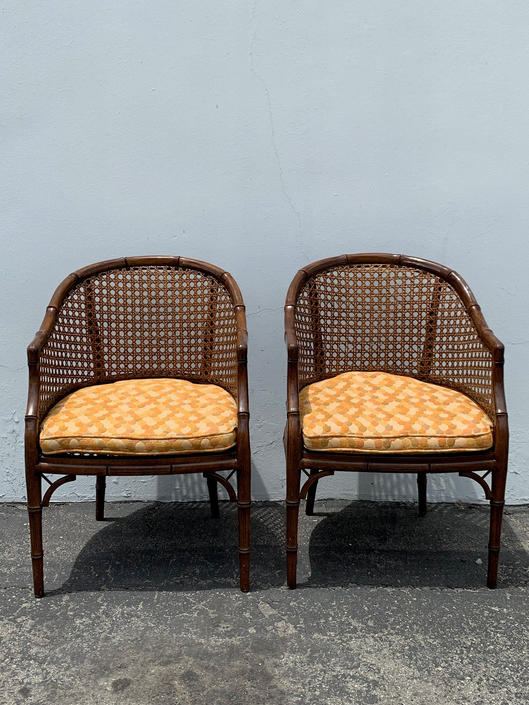 2 Bamboo Chairs Cane Set Of Armchairs Chinese Chippendale Wood