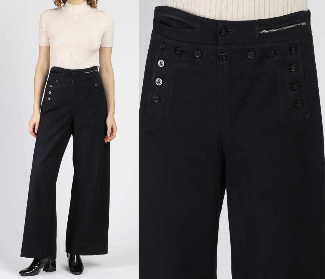 Flying Apple Vintage 60s 70s High Waist Sailor Pants - Unisex Xs