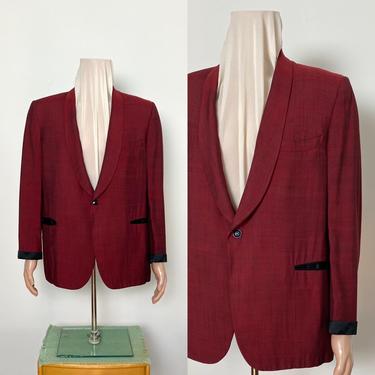 Vintage 1950s Tuxedo Jacket 50s Red and Black Sharkskin Tux 42 Regular One Button 