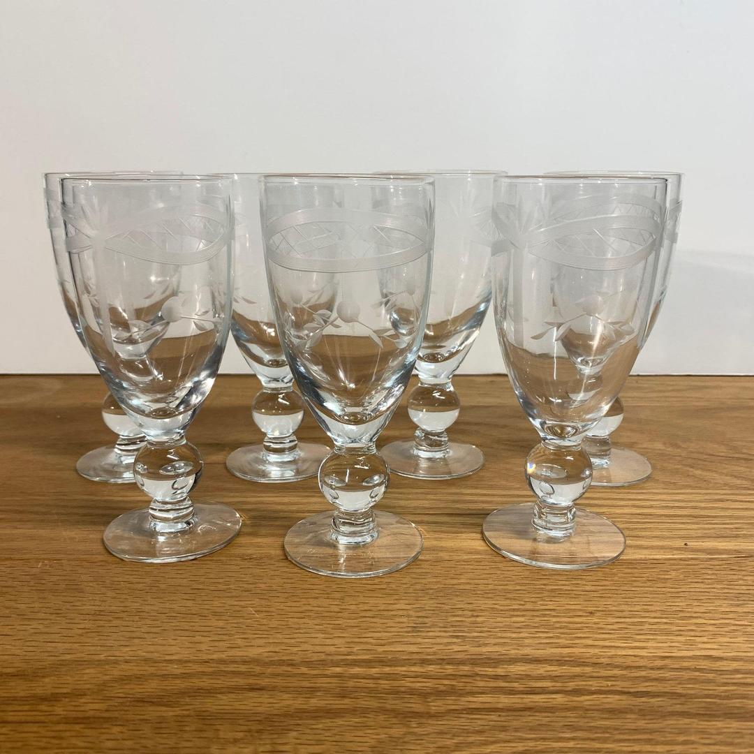 4 Vintage Etched Tall Wine Glasses ~ Water Goblets, Faceted Stem Etched Wine  Glasses, Unique Etched Stem Wine Glasses, Wedding Glasses