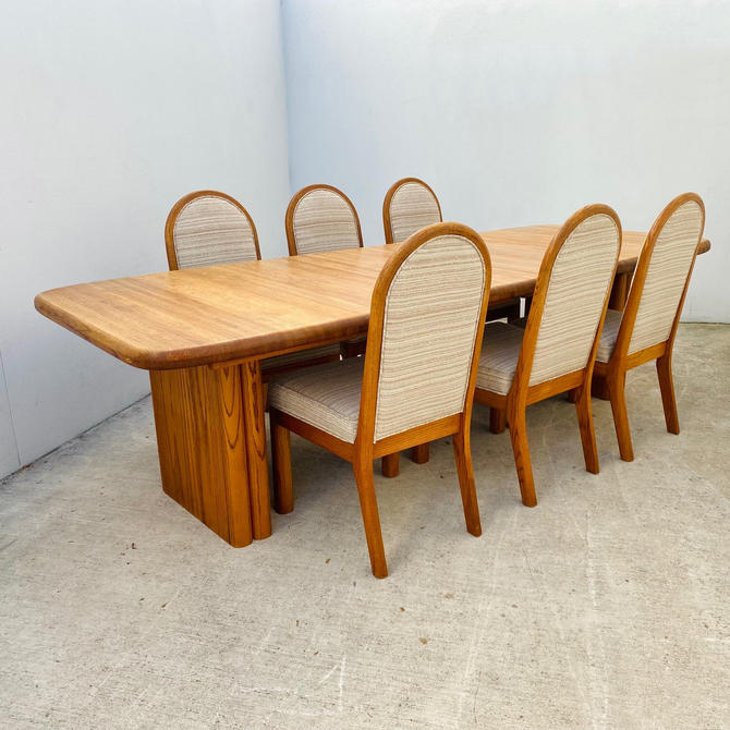 1980s Oak Dining Table with 6 Chairs Revival Vintage North