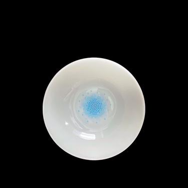 Vintage Mid Century Modern 1970s Anchor Hocking Glass Blue Mosaic Dots Design Serving Bowl 8.25&amp;quot; 