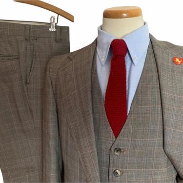 Vintage 1970s Wool 3pc GLEN PLAID Suit ~ 38 R ~ vest / waistcoat ~ pants / jacket / sport coat ~ Preppy / Ivy Style / Trad 