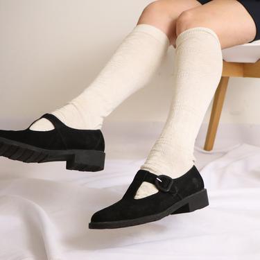 60s Style T-strap Mary Jane Loafers/ 90's Mary-janes 1&quot; heel/ Suede Mary Jane Shoes/ Size 7.5/ Size 7 