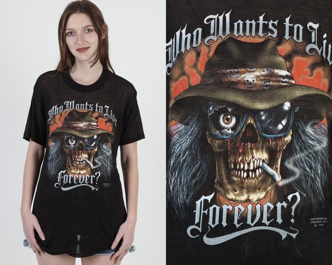 Who Wants To Live Forever / 1989 Just Brass Skeleton T Shirt / 3