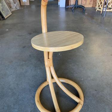 Restored Rattan Side Table Drink Shelf Stand w/ Handle 
