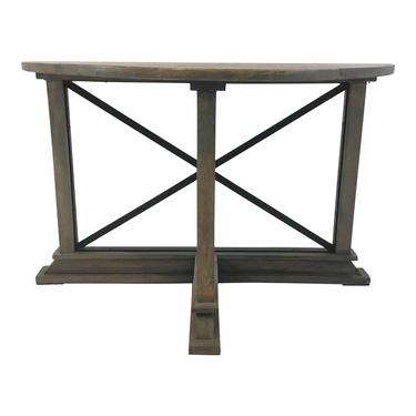 Industrial Modern Reclaimed Wood Trestle Demi-Lune Console Table