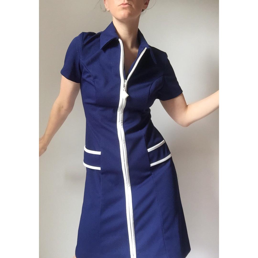 1960s Dress | Blue Zipper Front Dress | Vintage 60s Dress