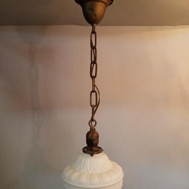 Vintage Brass Pendant Light with Satin Milk Glass Shade