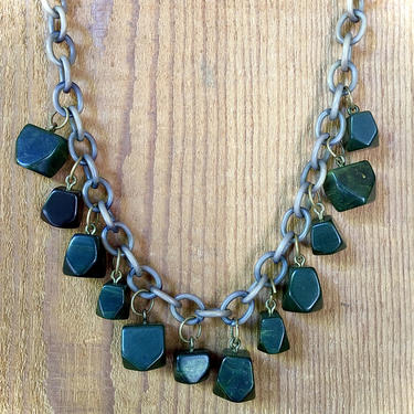 Marbled Forest Green Bakelite Chunky Necklace on Celluloid Chain by BellewoodDesignGoods