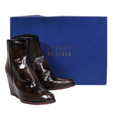 Stuart Weitzman - Walnut Marbled Leather "Rho" Ankle Booties Sz 9