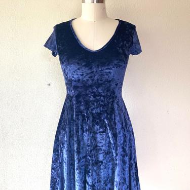 1990's blue crushed velvet mini dress 