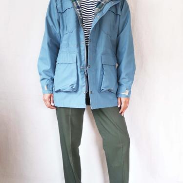 Vintage Sierra Designs 60/40 Blue Hooded Parka Jacket Plaid Lined Small Unisex - 80s Cotton Nylon Camp Outdoors Jacket 